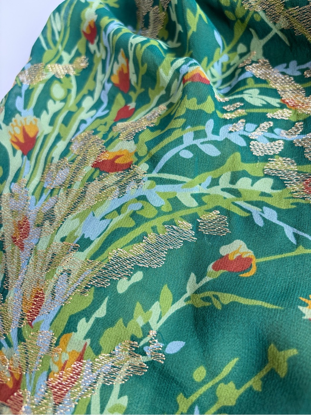 Anthropologie 12th Street 100% Silk Green Gold Ruffle Wedding Guest Dress Medium - Picture 12 of 15